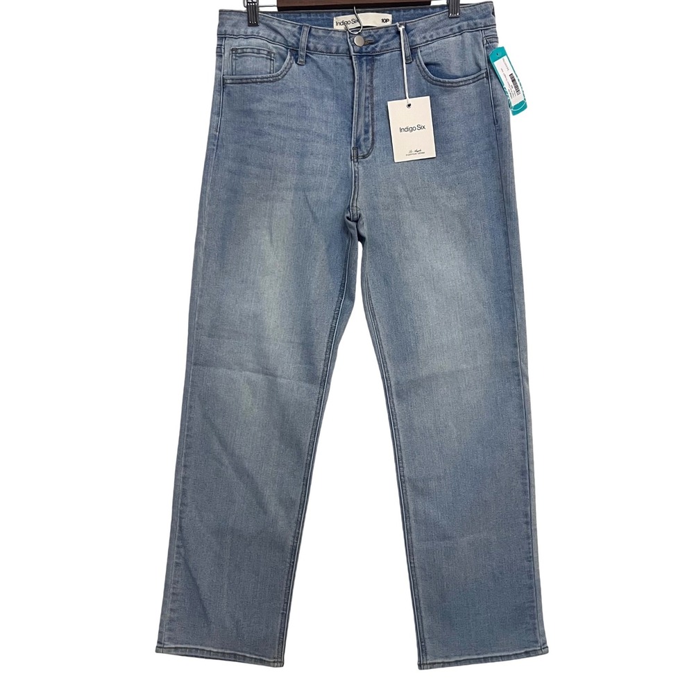 New Light Wash Straight Leg High‎ Rise Denim Jeans Indigo Six Womens 10P Classic